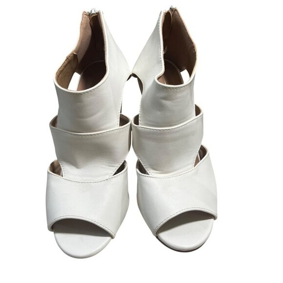 Yoki heels women's 6 white vegan leather chunky block heel strappy back zip - Picture 2 of 8